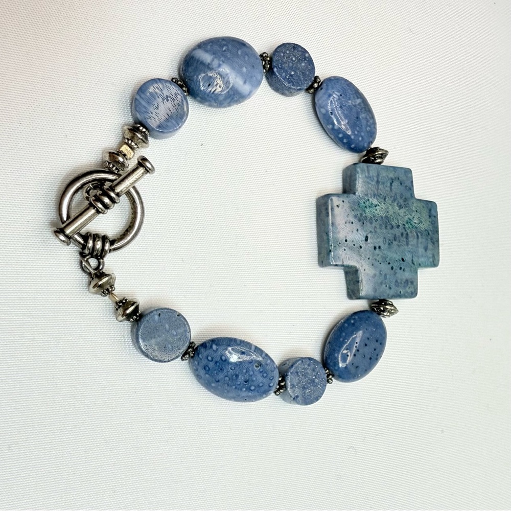 Blue Stone Bracelet with Cross